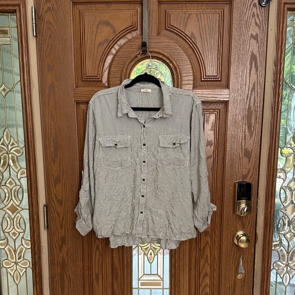 008 a.n.a Grey & White Striped Hi Low Top - Picture 2 of 8